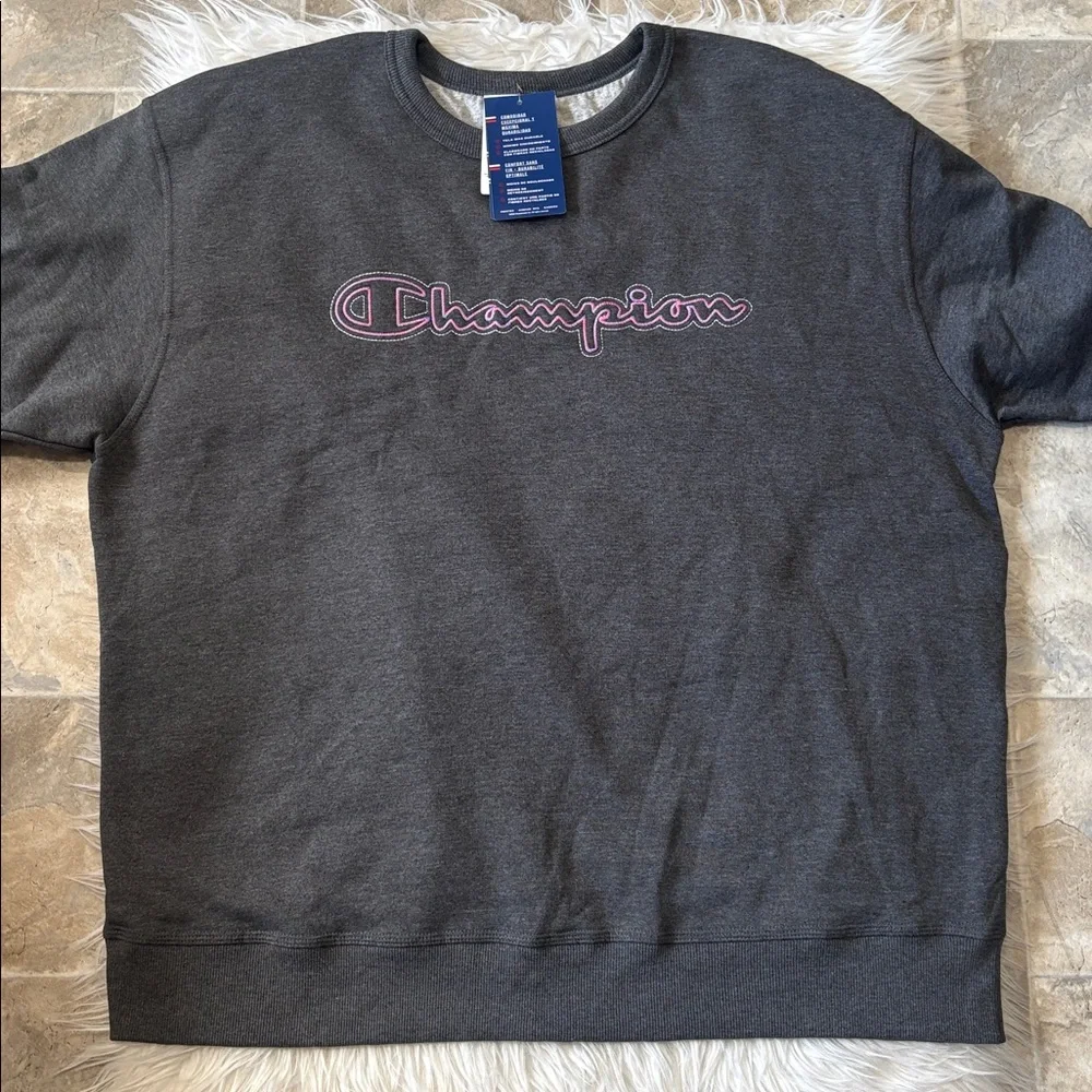 NWT Champion Power Blend Grey Graphic Long Sleeve Crewneck Size 2XL